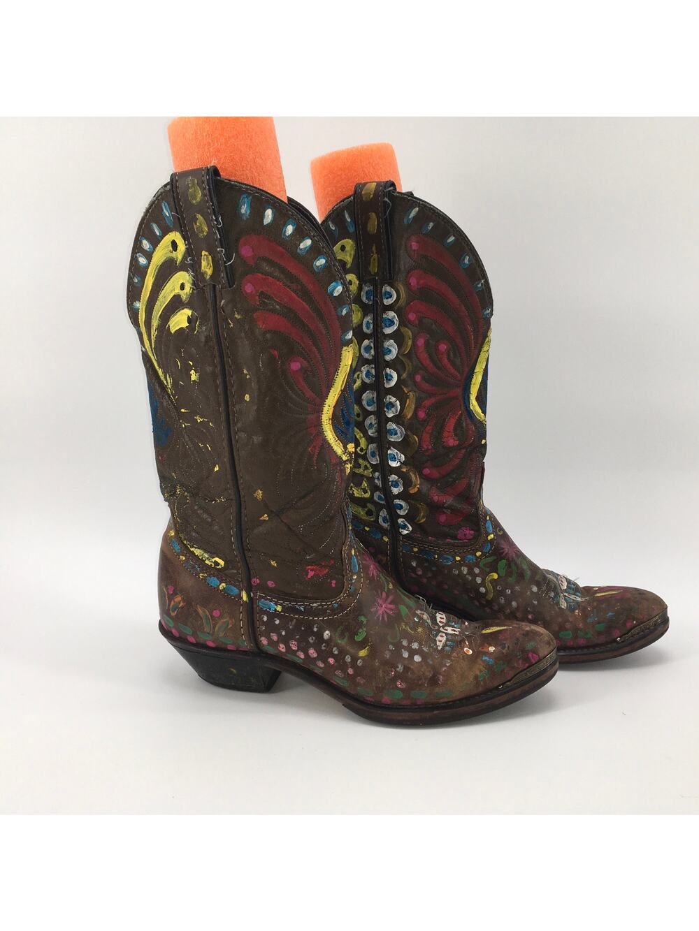 Laredo Vintage Womens Hand Painted Western Boot Brown 7.5 Leather Custom OOAK